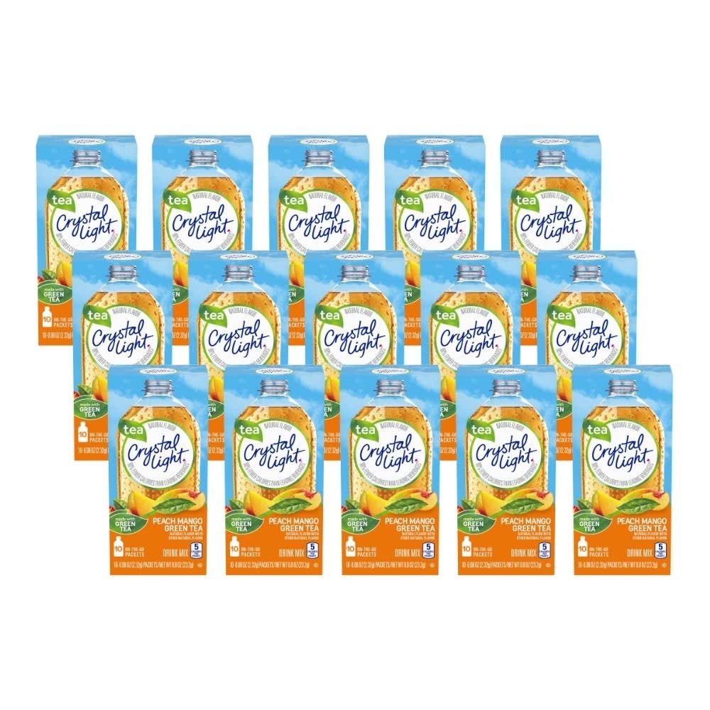 Crystal Light On The Go Peach Mango Green Tea Drink Mix, 10-Packet Box (Pack of 15)