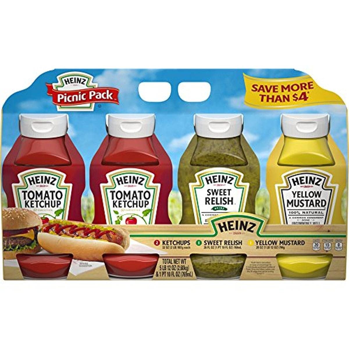 Generic Ketchup, Mustard, and Sweet Relish Picnic Pack, 4 Pack