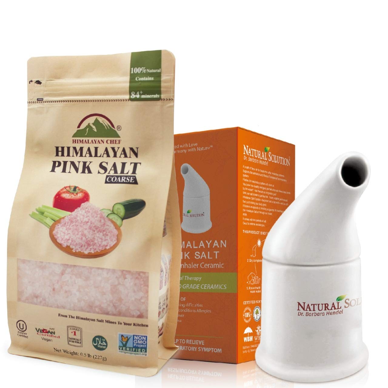 WBM LLC Natural Himalayan Pink Salt With Ceramic Salt Inhaler  1.7 Lb