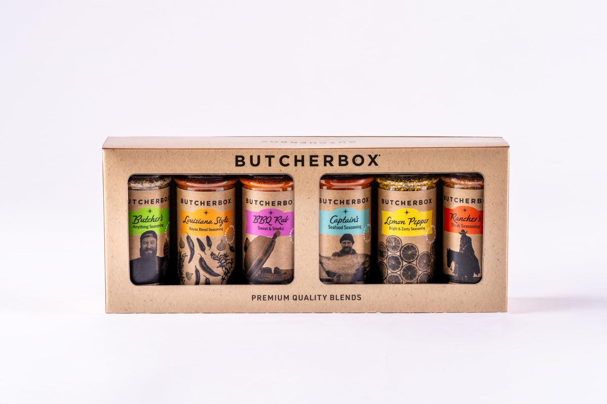 Butcherbox Always In Seasoning Gift Set  Top-Grade Quality Blends  Bbq Rub  Seafood  Cajun Style  Lemon Pepper  Steak & ButcherS Anything All-Purpose Seasonings  6 Pack