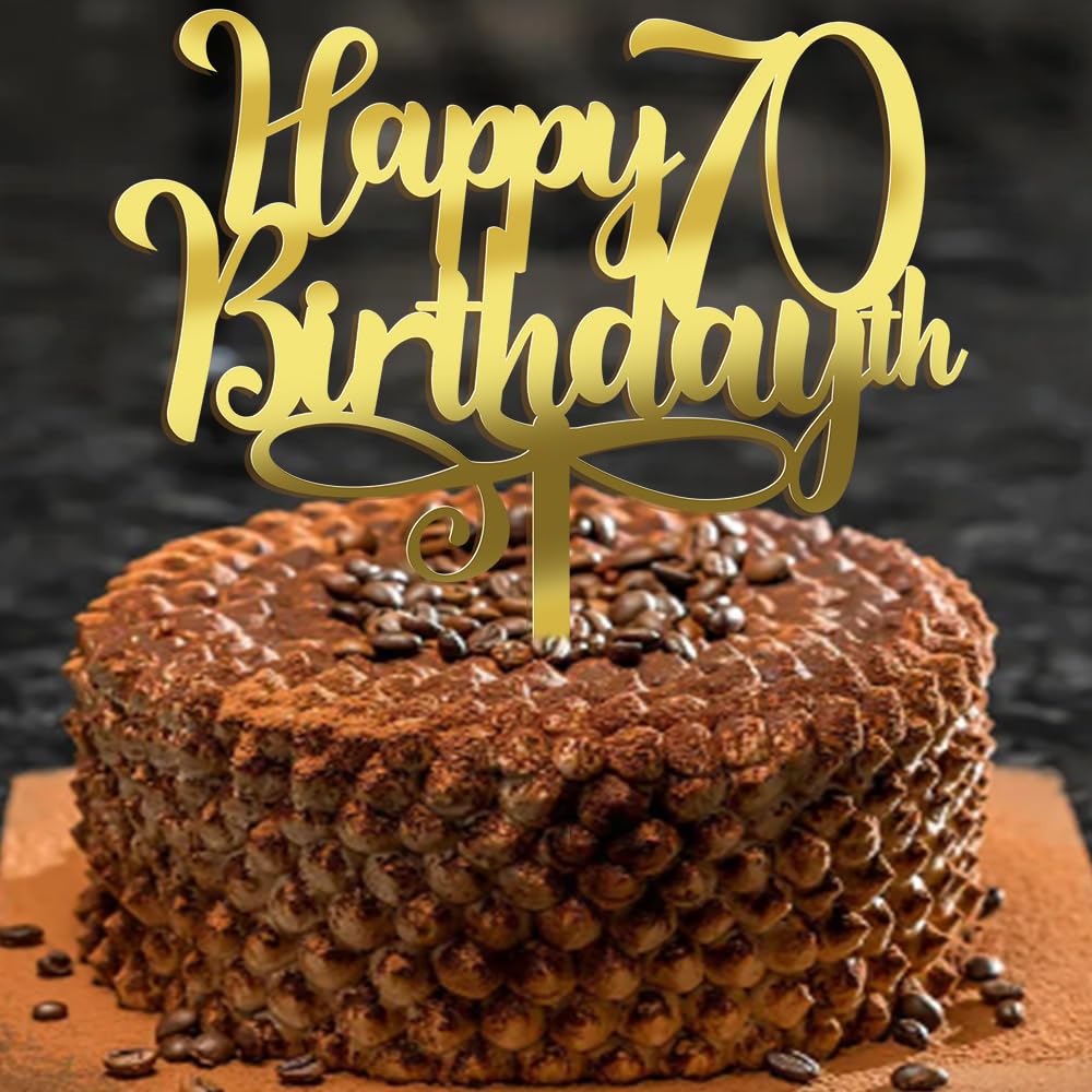 Ruscalin Acrylic Gold Happy 70Th Birthday Cake Topper,70 Birthday Party Cake Decorations