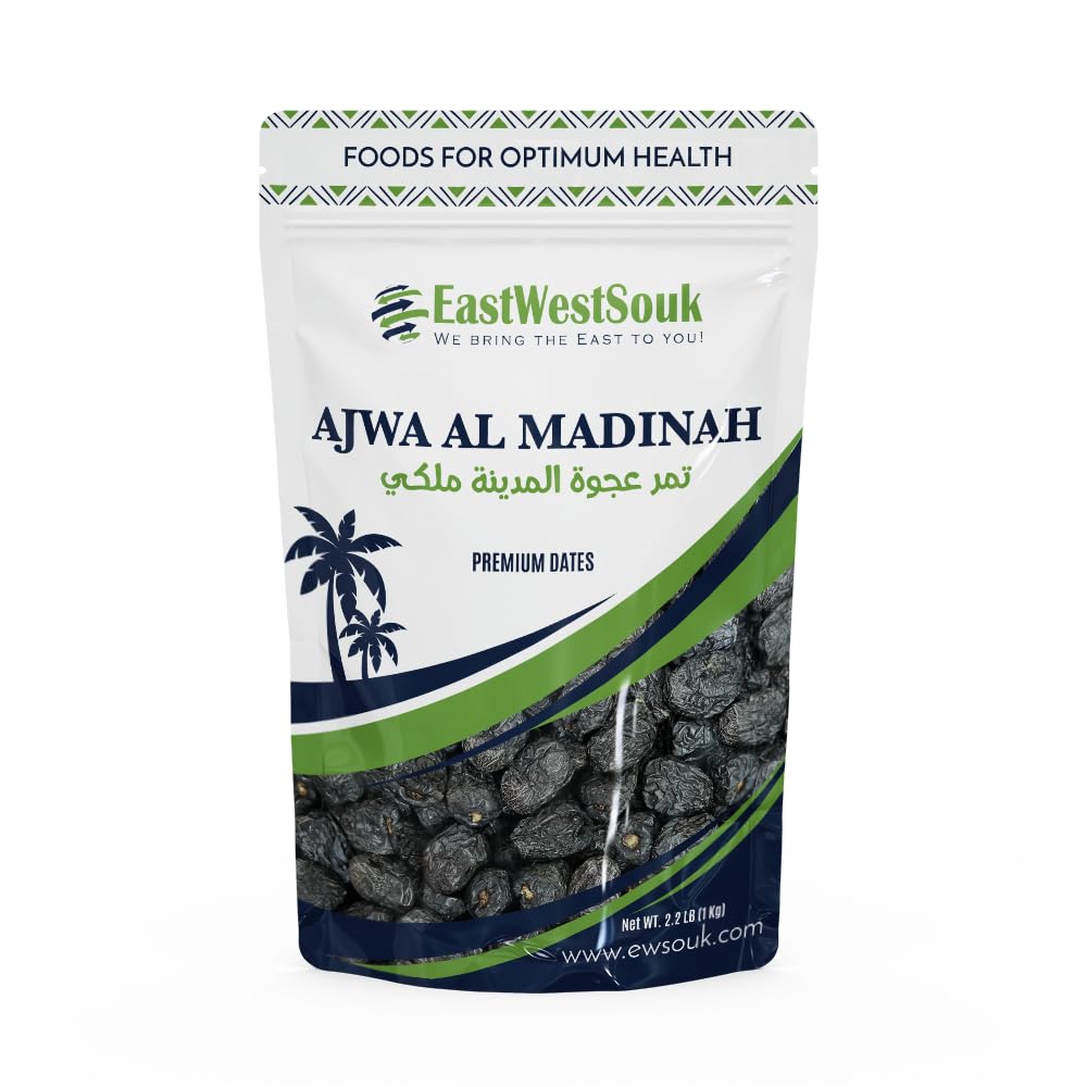 Al Madina Ajwa Dates - Premium Quality - 2.2Lb (1000G) - Imported From Madinah Munawwara, Saudi Arabia - Ramadan Gift Box - Fibe