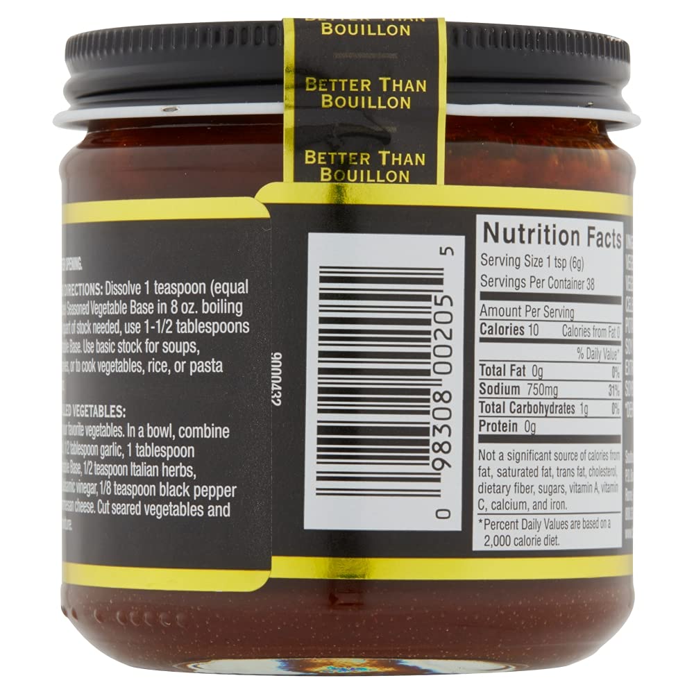 Better Than Bouillon Premium Seasoned Vegetable Base, Blendable Base For Added Flavor, 38 Servings Per Jar 8 Ounce (Pack Of 4)