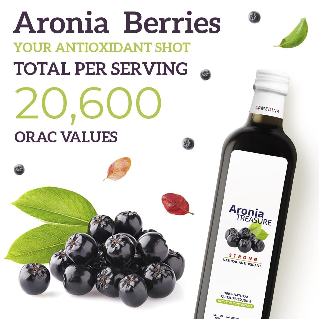 Aronia Treasure 100% Aronia Berry Juice - Rich in Antioxidants, Gluten-Free, Vegan, 25.36 Fl Oz