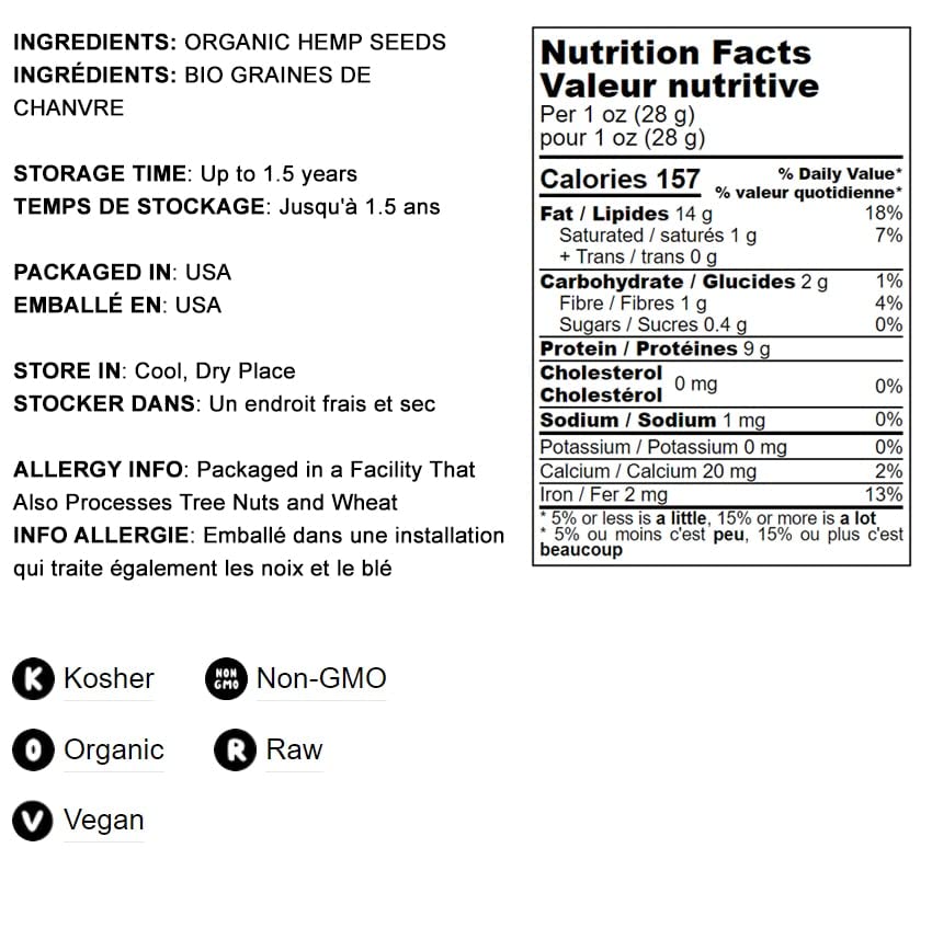Food To Live Organic Hemp Seeds, 12 Pounds - Non-Gmo Raw Hearts, Hulled, Shelled, Kosher, Vegan, Bulk, Low Carb, Low Sodium, Goo
