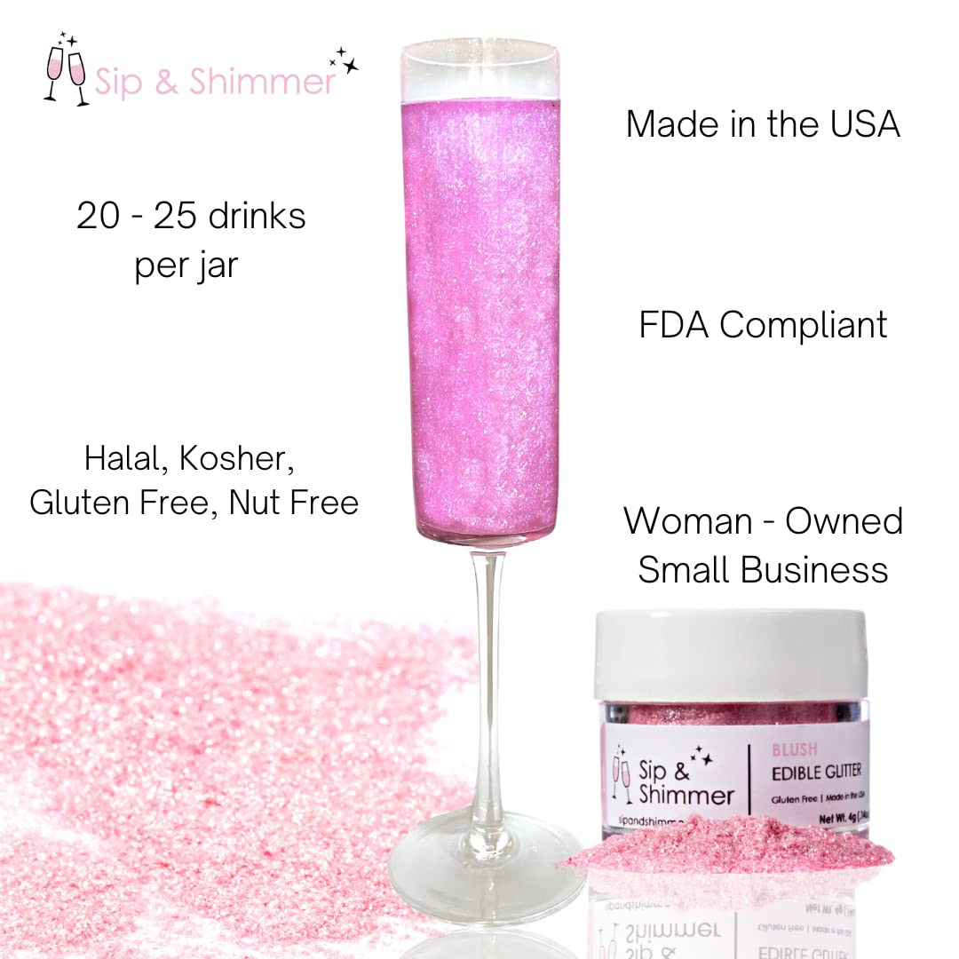 Sip & Shimmer Edible Glitter for Drinks - Food-Grade Cocktail Glitter - Light Pink - 2 Pack - Kosher, Nut-Free, Gluten-Free