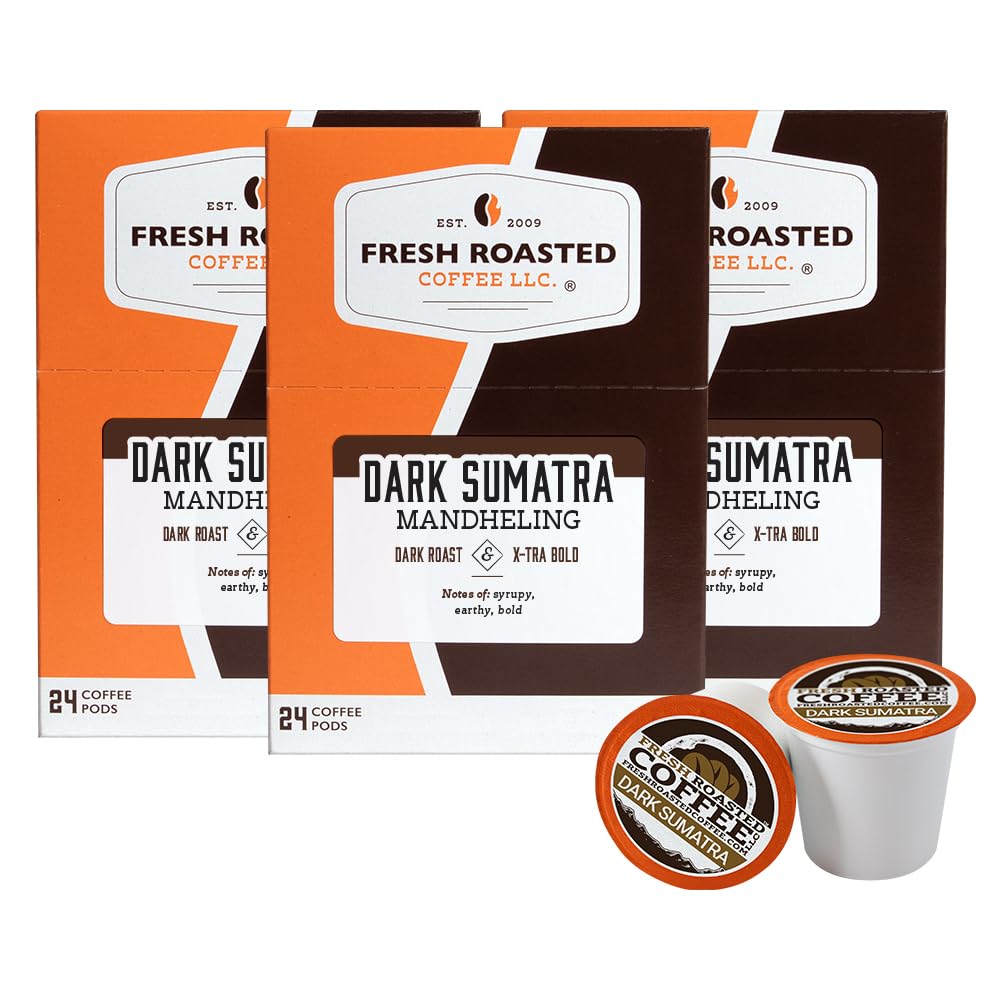 Fresh Roasted Coffee, Dark Sumatra Mandheling | Single Origin | Dark Roast | Kosher | K-Cup Compatible | 72 Pods