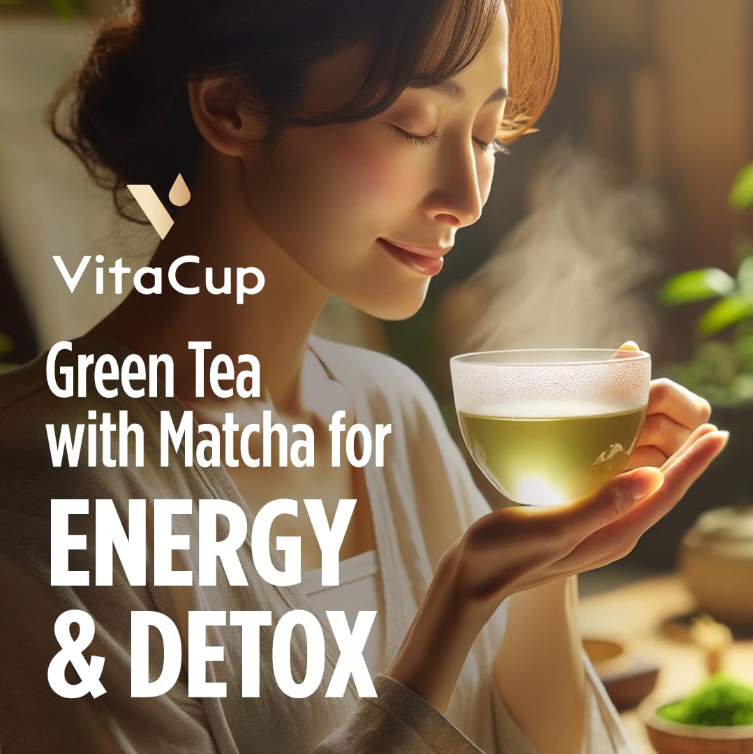 VitaCup Green Tea Instant Packets - Matcha, Moringa, B Vitamins, 24 Count