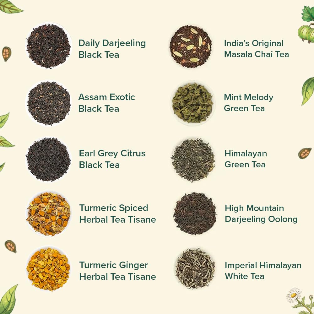 VAHDAM, Assorted Loose Leaf Tea Sampler (10 Teas, 50 Servings) Non-GMO, Gluten Free | Whole Loose Leaf Tea Sampler | Tea Variety