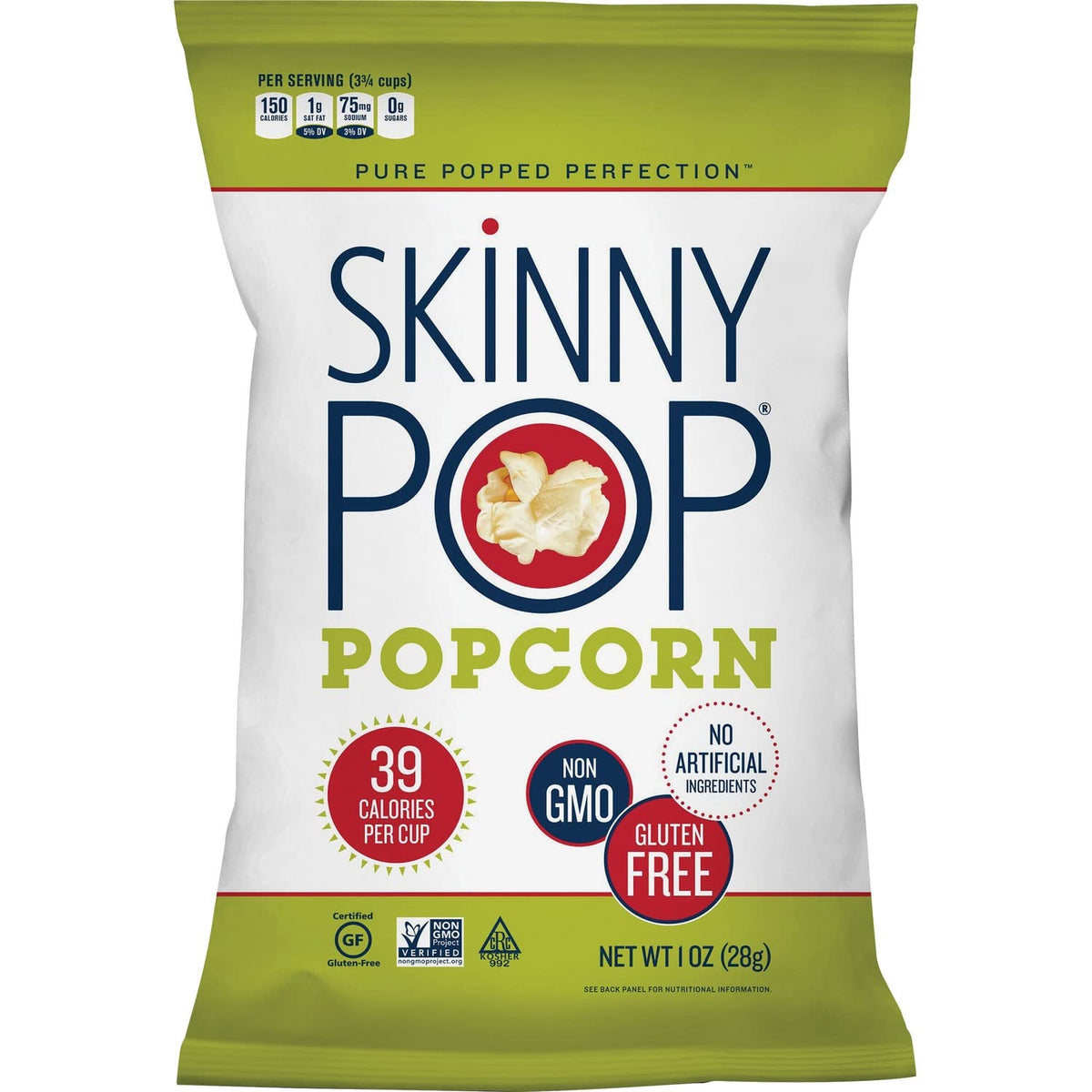 Skinny Pop Popcorn 4088 Popcorn, Cholesterol-Free, 1 oz, 12/CT, Multi
