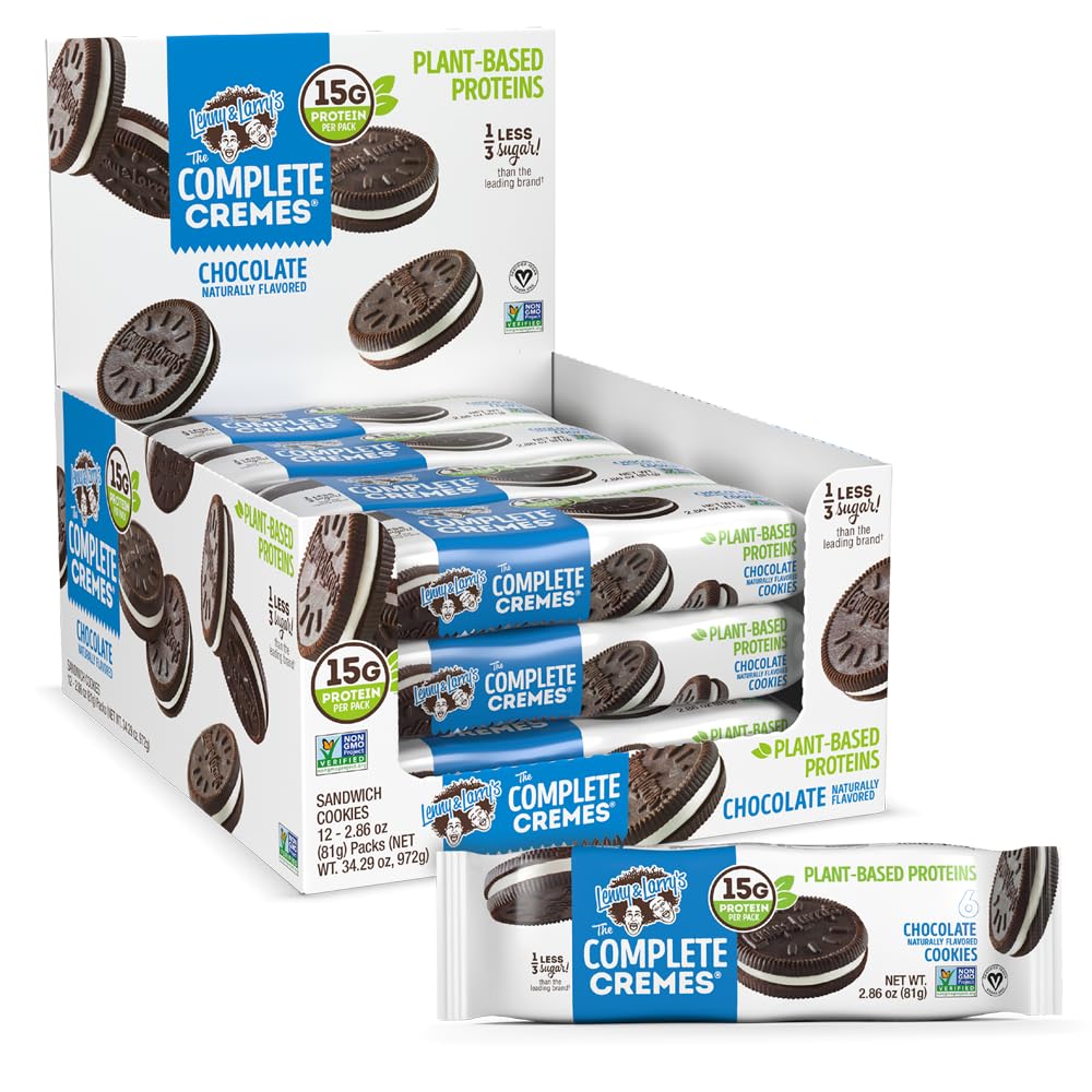 Lenny & Larrys The Complete Cremes, Sandwich Cookies, Chocolate, Vegan, 5g Plant Protein, 6 Cookies Per Pack (Box of 12)