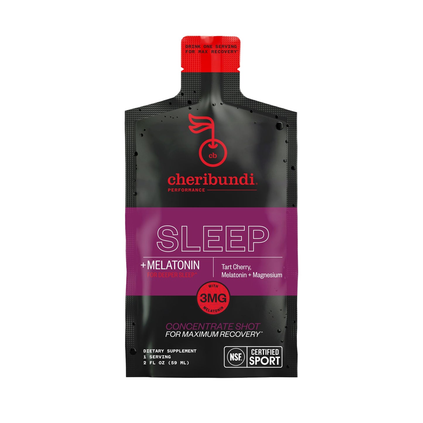 Cheribundi 100% Tart Cherry Juice Sleep Concentrate Grab & Go, 2 Fluid Ounce Pouch for Maximum Recovery with 40 Tart Cherries, 9