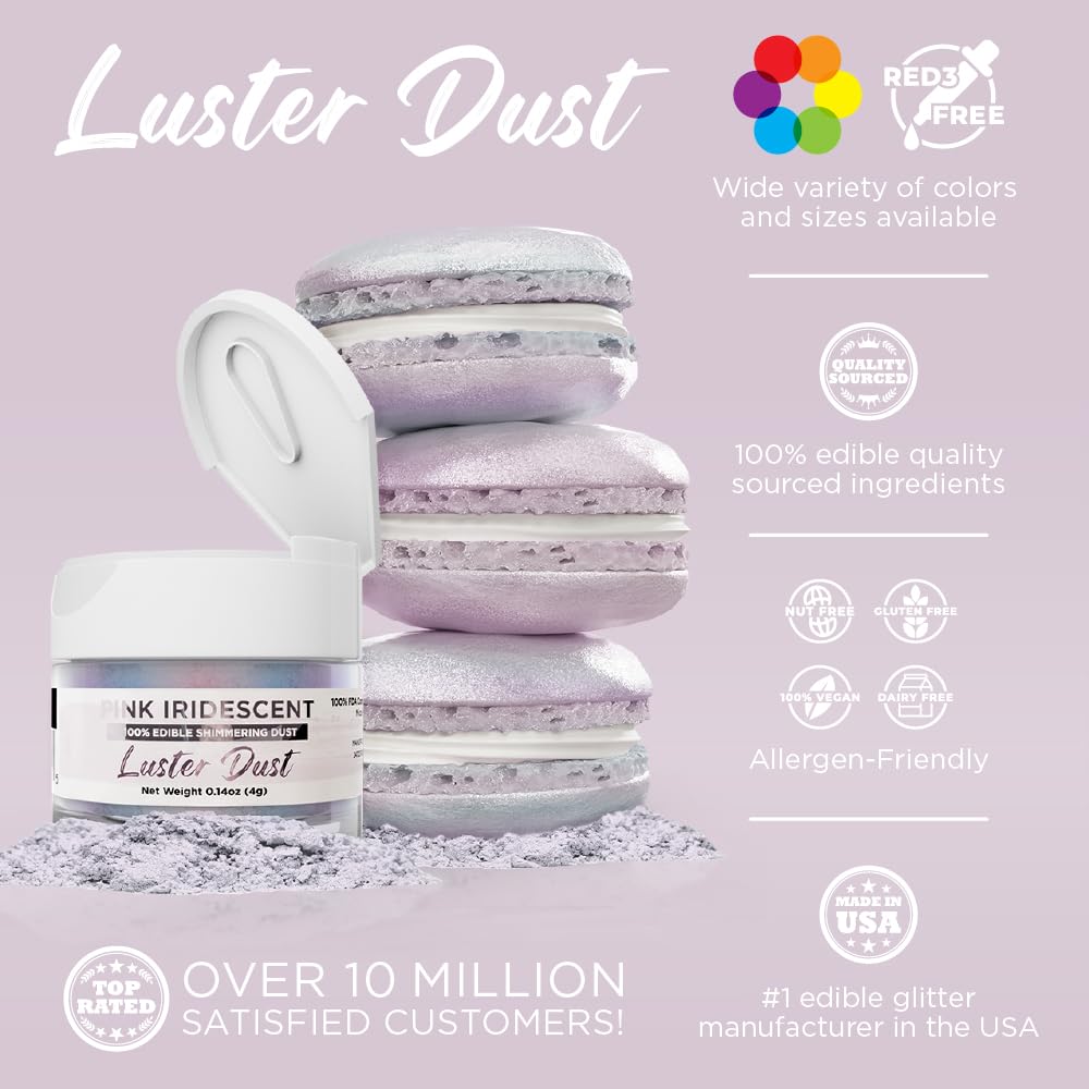 Bakell - Pink Iridescent Luster Dust & Paint - (4G, 1X Jar) | Edible Radiance For Baking, Decorations, And Beverages