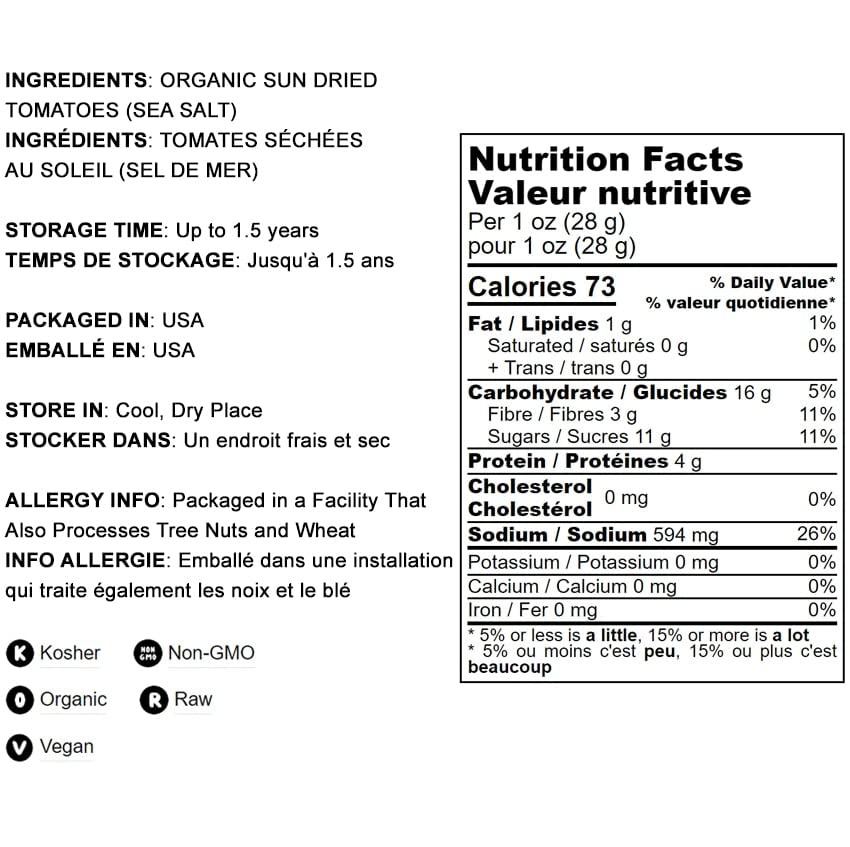 Food To Live Organic Sun-Dried Tomatoes With Sea Salt, 1 Pound - Salted, Non-Gmo, Kosher, Vegan, Unsulfured, Bulk
