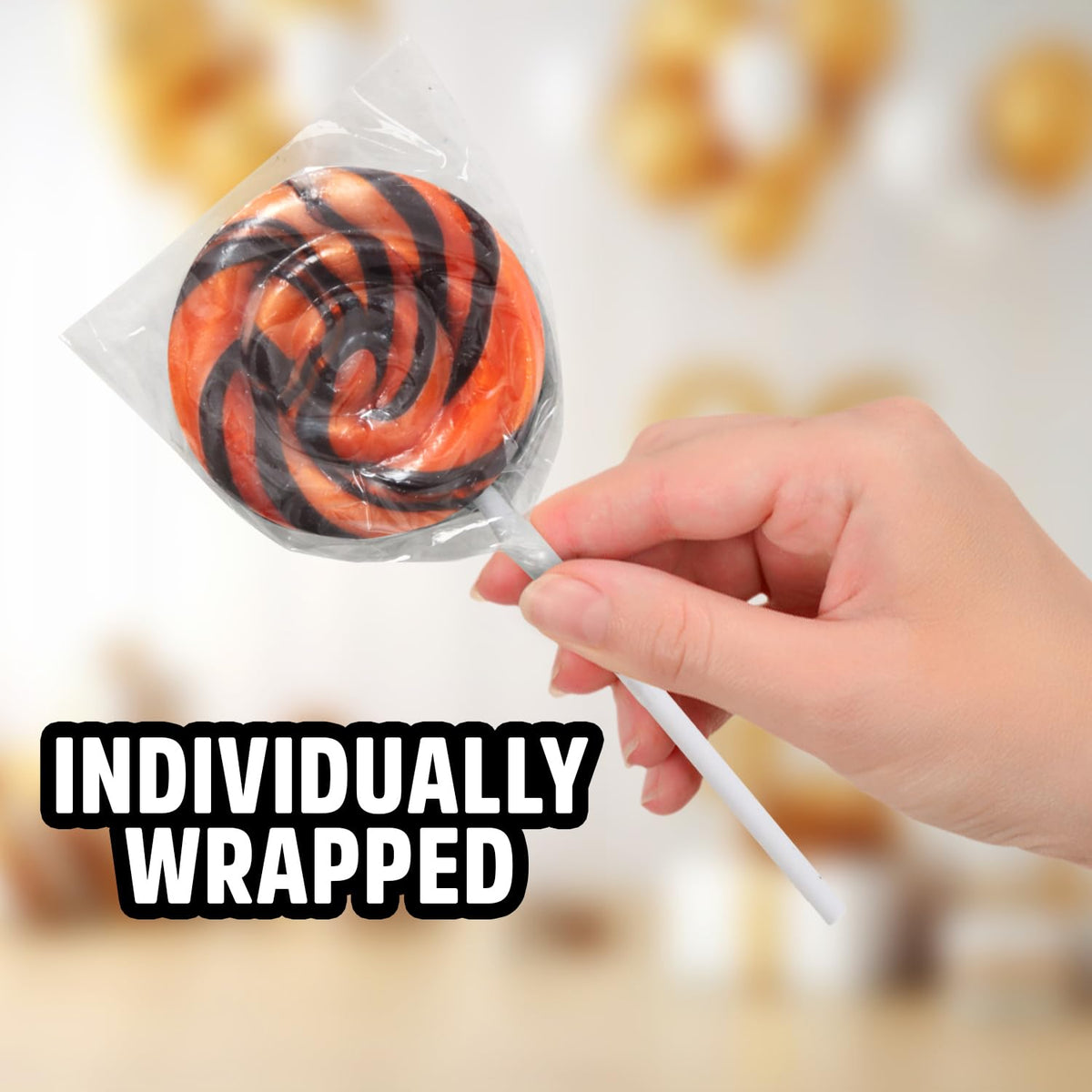 Orange and Black Swirl Lollipops  Pack of 24 Pieces Suckers Individually wrapped  Ideal Lollipops Bulk Supply for Candy Buffets and Trick or Treat Bags  Vibrant Swirl Suckers for Easy Sharing