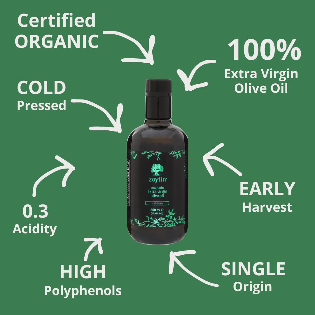 Zeytin Olive Oil Extra Virgin - Gold Medal & Early Harvest - Fresh 2024 Harvest, Bottled In May 2024 - New Luxury Packaging - Ve