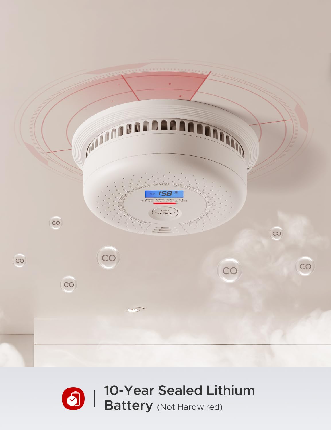 X-Sense Smoke Detector Carbon Monoxide Detector Combo, 10-Year Battery Smoke Detector With Display, Auto-Check, 3-Pack