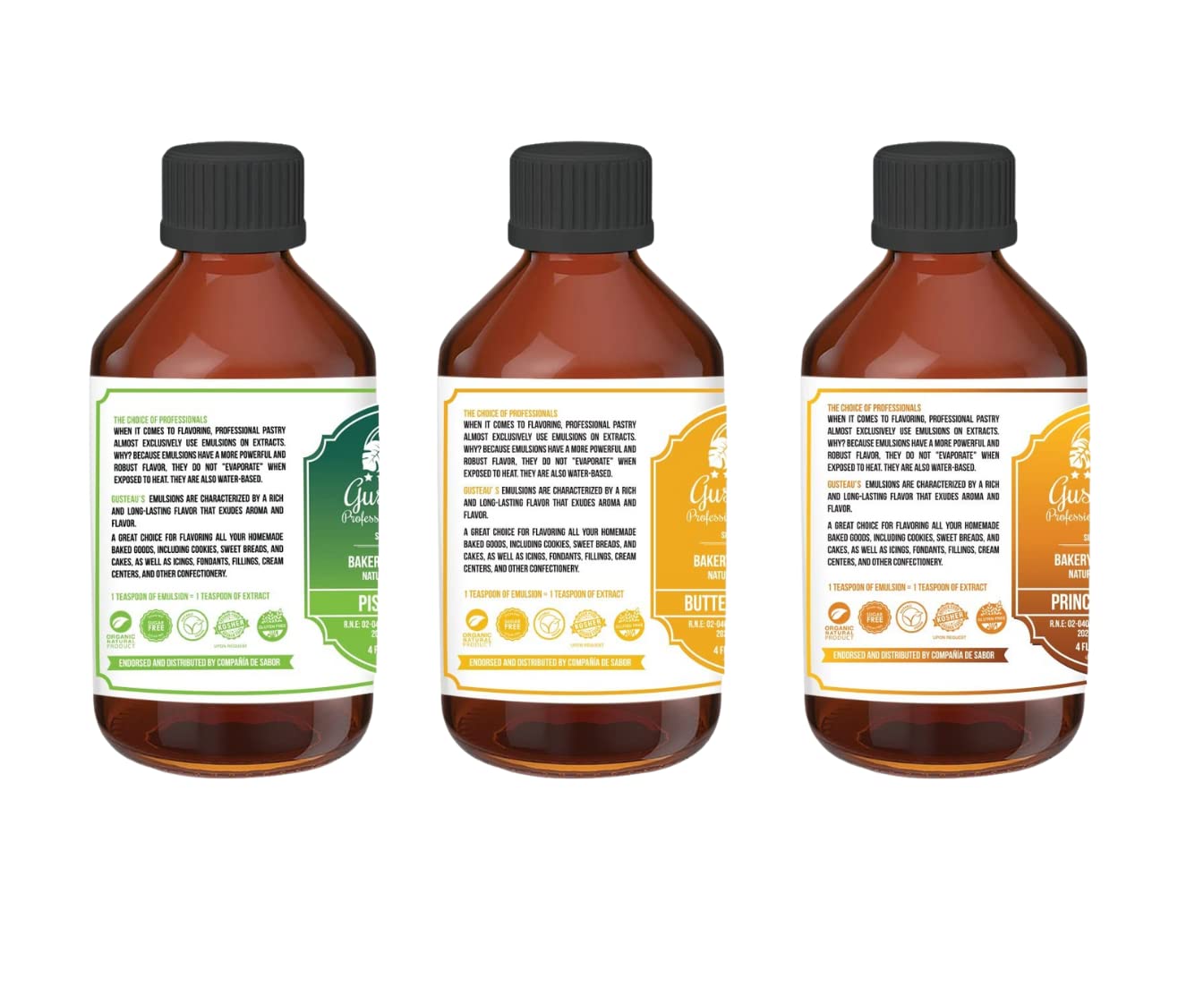 GUSTEAU’S Bakery Emulsion Combo Pack - Pistachio, Butter Vanilla, Prince Toffee, 3 Pack (4 oz each),    Free, Sugar Free, Kosher