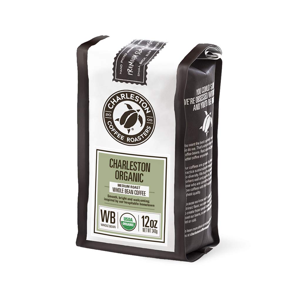 Charleston Coffee Roasters | Specialty Organic Whole Bean Coffee | Hand Picked, Premium Slow Roast | (Charleston Organic, Medium Roast) 12Oz, 6 Pack