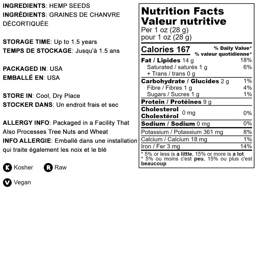 Food to Live Canadian Hemp Seeds - Hulled, Vegan Superfood, 4 Pounds