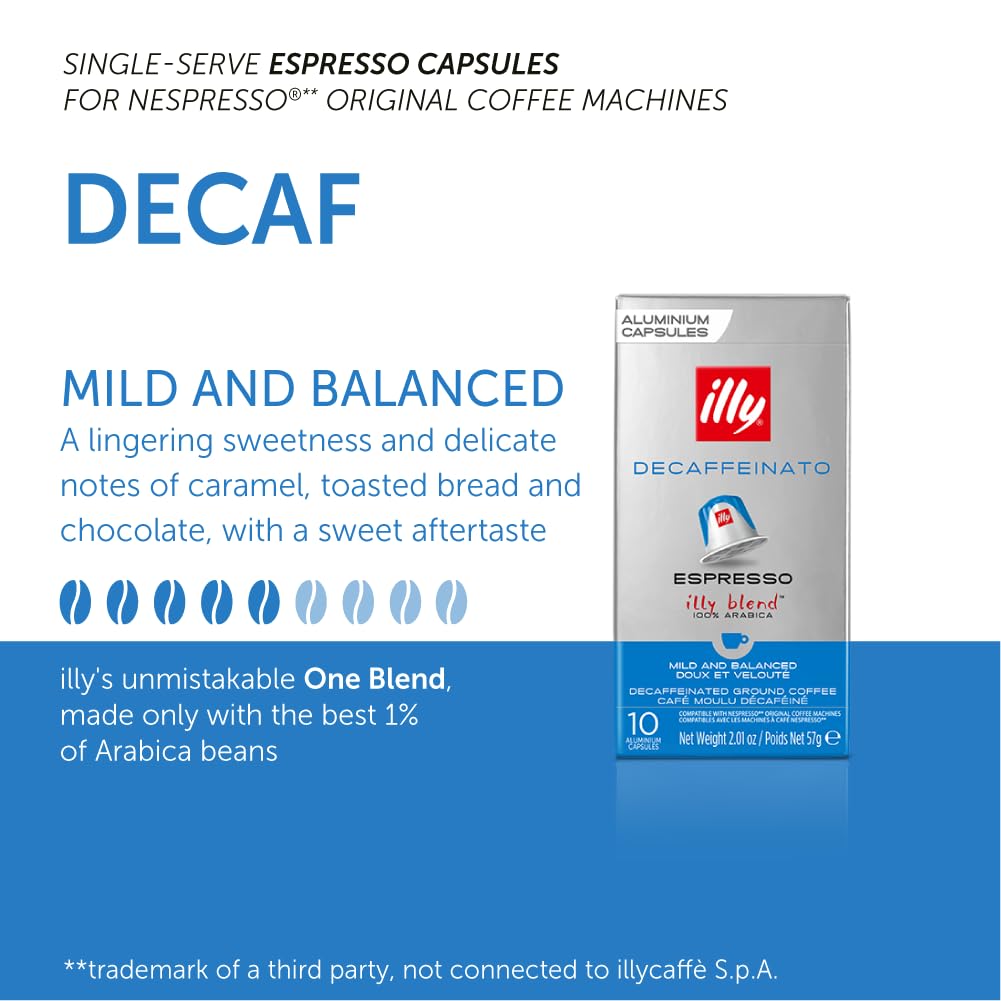 illy Aluminum Espresso compact pieces - Decaf Coffee - Mild & Balanced - 10 Count Pack