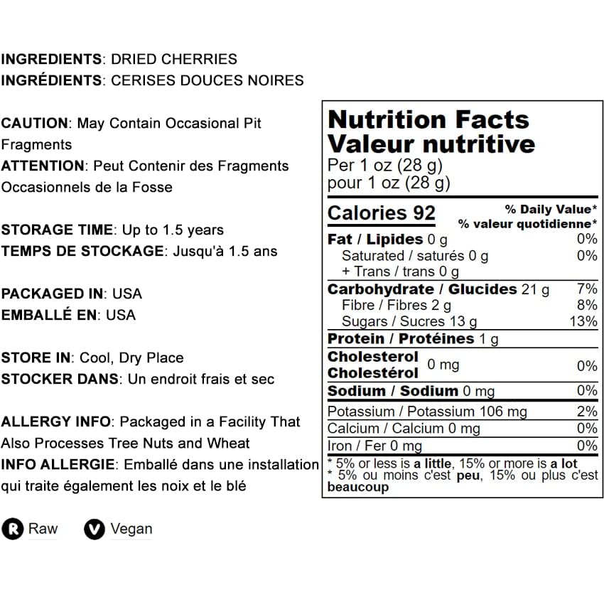 Food To Live Sun-Dried Dark Sweet Cherries, 1 Pound - Unsweetened Whole Raw Pitted Fruits, Unsulfured, No Added Oil, Sugar Or Pr