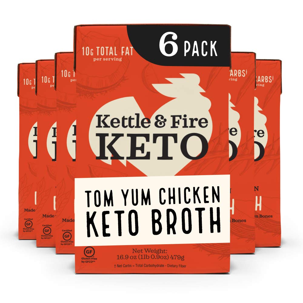 Kettle & Fire Tom Yum Chicken Bone Broth, Keto & Paleo Friendly, 16.9 Fl Oz, Pack of 6