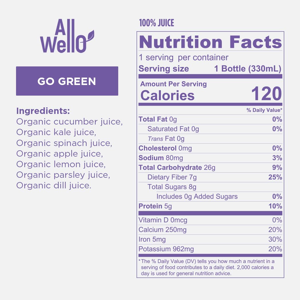 ALLWELLO Organic Cold Pressed Juice Drinks, 6 Pack, Gluten Free, Non-GMO, No Preservatives, No Sugar Added, 11.1 Fl Oz