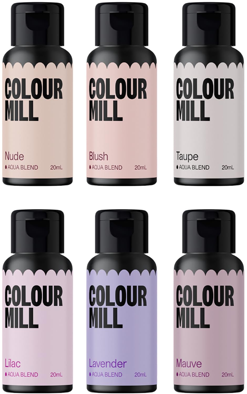 Colour Mill Bridal Pack Aqua Blend Food Coloring, 20ml Each of 6 Colors: Blush, Lavender, Lilac, Mauve, Nude, Taupe, 120ml Total