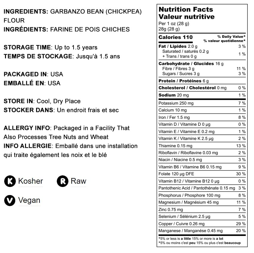 Food To Live Garbanzo Bean Flour, 2 Pounds Finely Milled Chickpea Flour, Raw, Vegan, Kosher, Bulk, Good Source Of Protein, Fiber