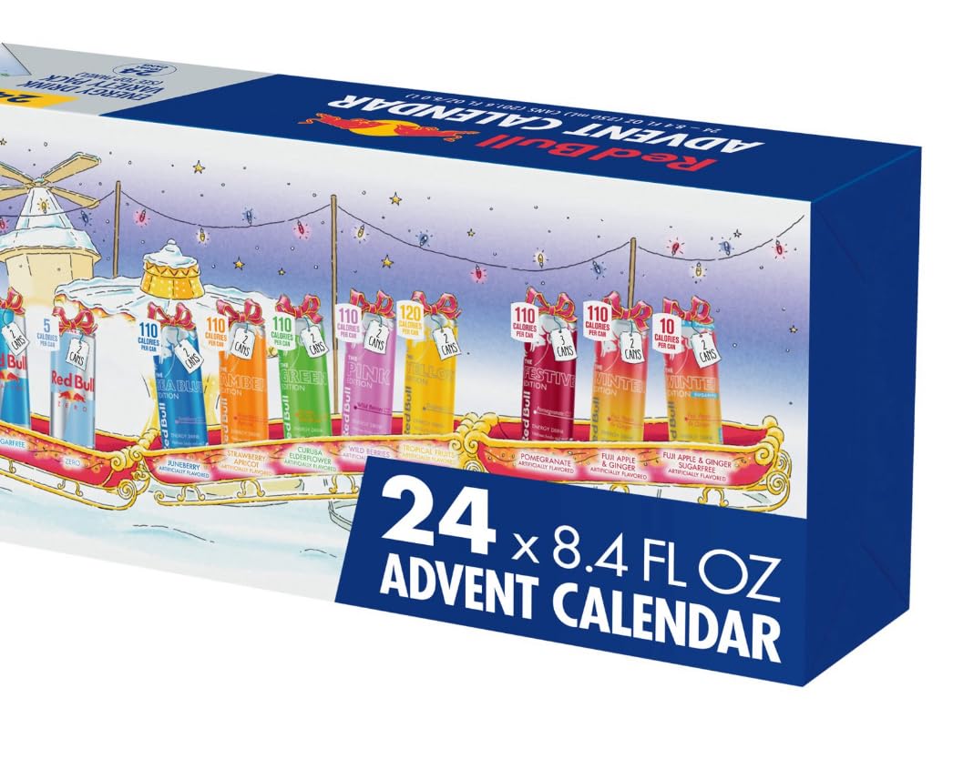 Energy Drink Variety Advent Calendar  limited edition  Red Bull  with 80mg Caffeine  Taurine & B Vitamins  8.4 fl. oz. X 24 cans