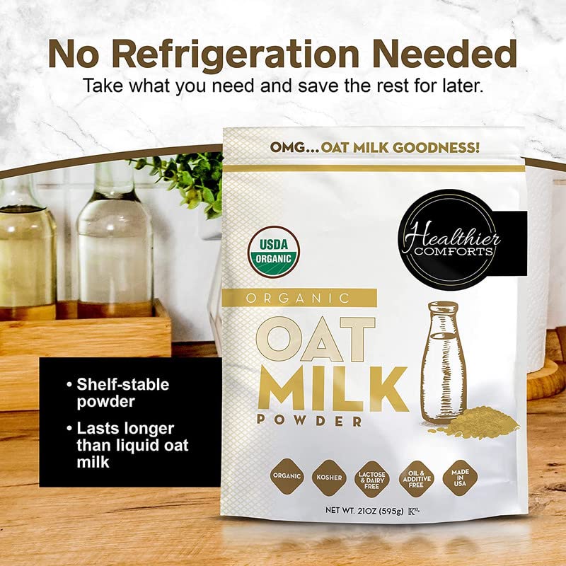 Healthier Comforts Oat Milk Powder - Gluten-Free, Vegan, USDA Organic, 21oz