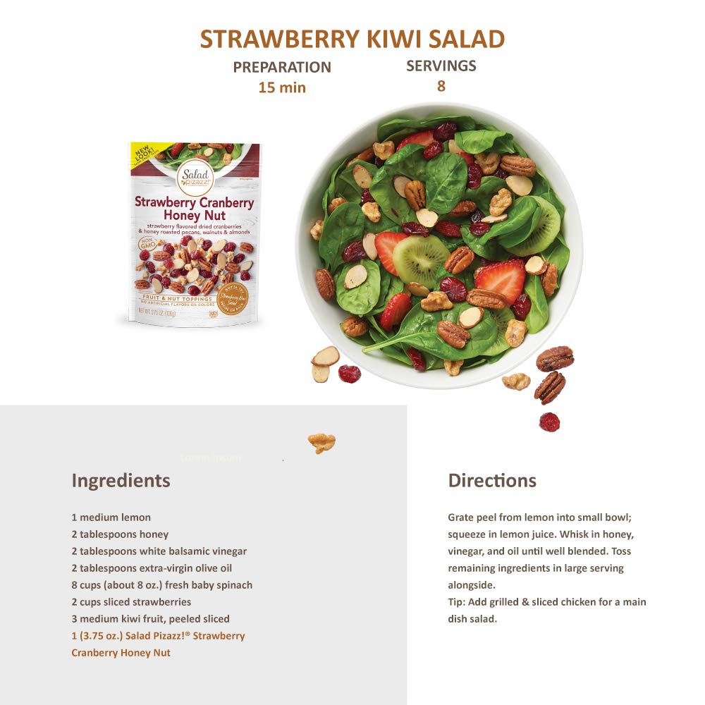 Salad Pizazz! Dried Strawberry Flavored Cranberries & Honey Roasted Pecans, Walnuts & Almonds Salad Topper - 3.75 Ounce (Pack of