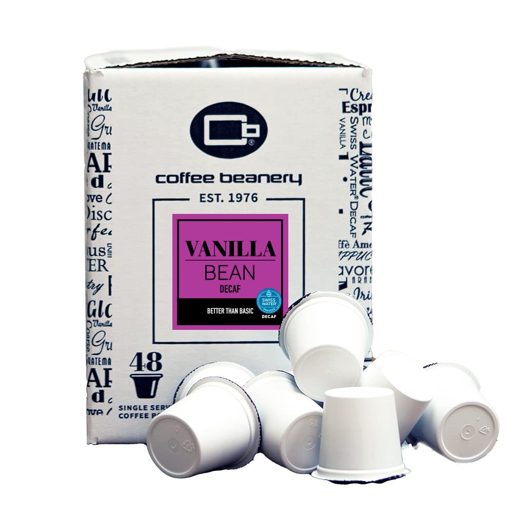 Coffee Beanery Vanilla Bean Decaf Coffee Pods, 48 Count, Medium Roast, Arabica Coffee
