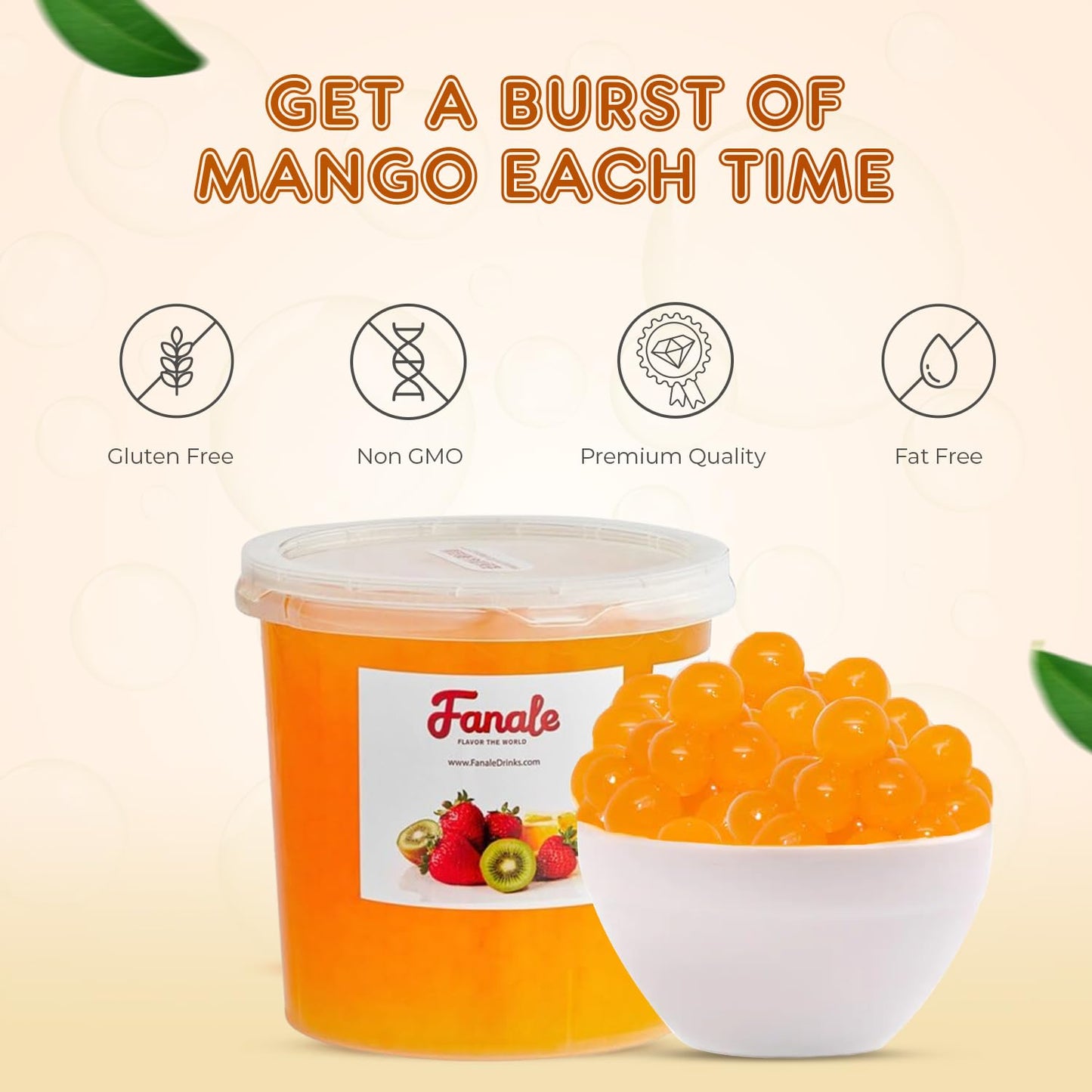 Fanale Mango Popping Boba Pearls, Vegan, Non-GMO, Gluten-Free, 7 lb (Pack of 4)