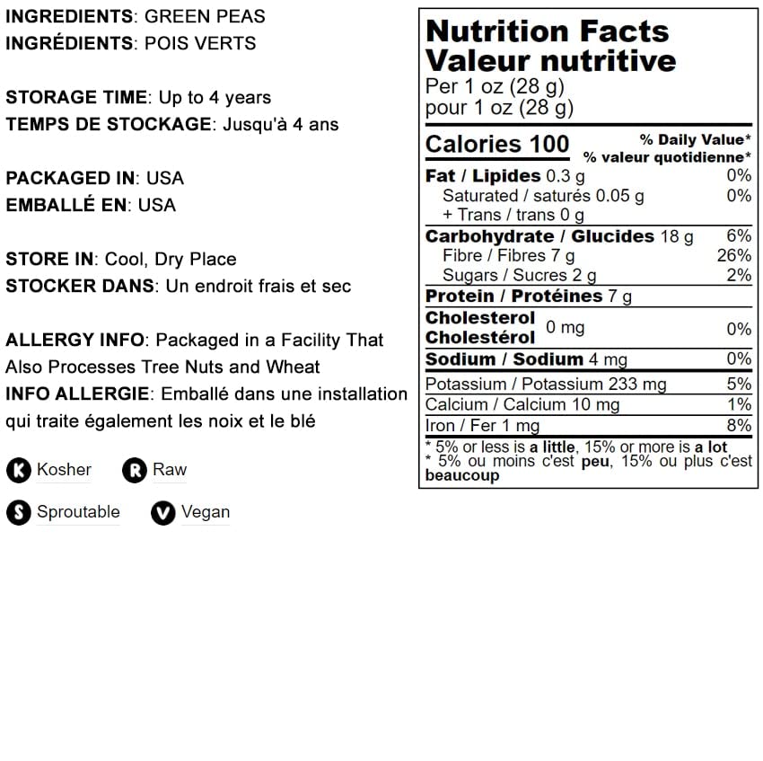 Food to Live Whole Dried Green Peas, Vegan, 5 Pound Bulk, Sproutable, Rich in Protein and Fiber