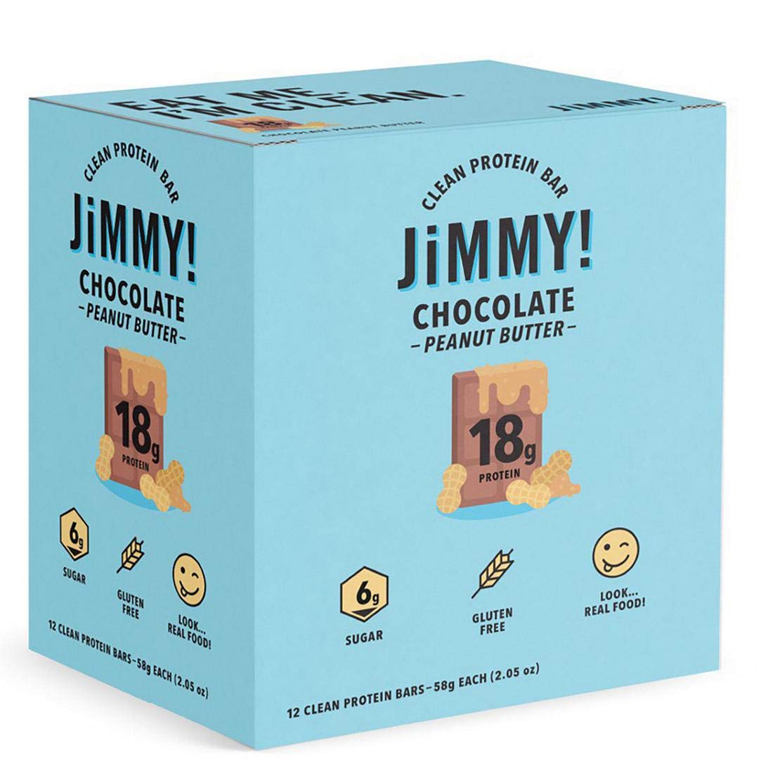 JIMMYBAR Functional Protein Bar - Chocolate Peanut Butter - 18g Protein - 12 Count - Gluten Free, Low Sugar