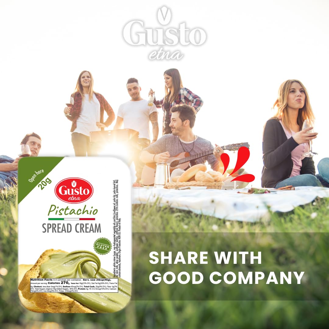 GUSTO ETNA Pistachio Cream Cups, Sweet Spread, Gluten-Free, 16 Cups, 20g Each