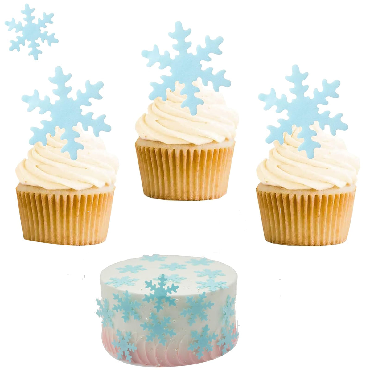 50Pcs Edible Snowflakes For Cake Decorating Blue Edible Christmas Cake Decorations Wafer Paper Snowflake Sprinkles Cupcake Toppers For Christmas Winter Holiday Frozen Theme Party Supplies