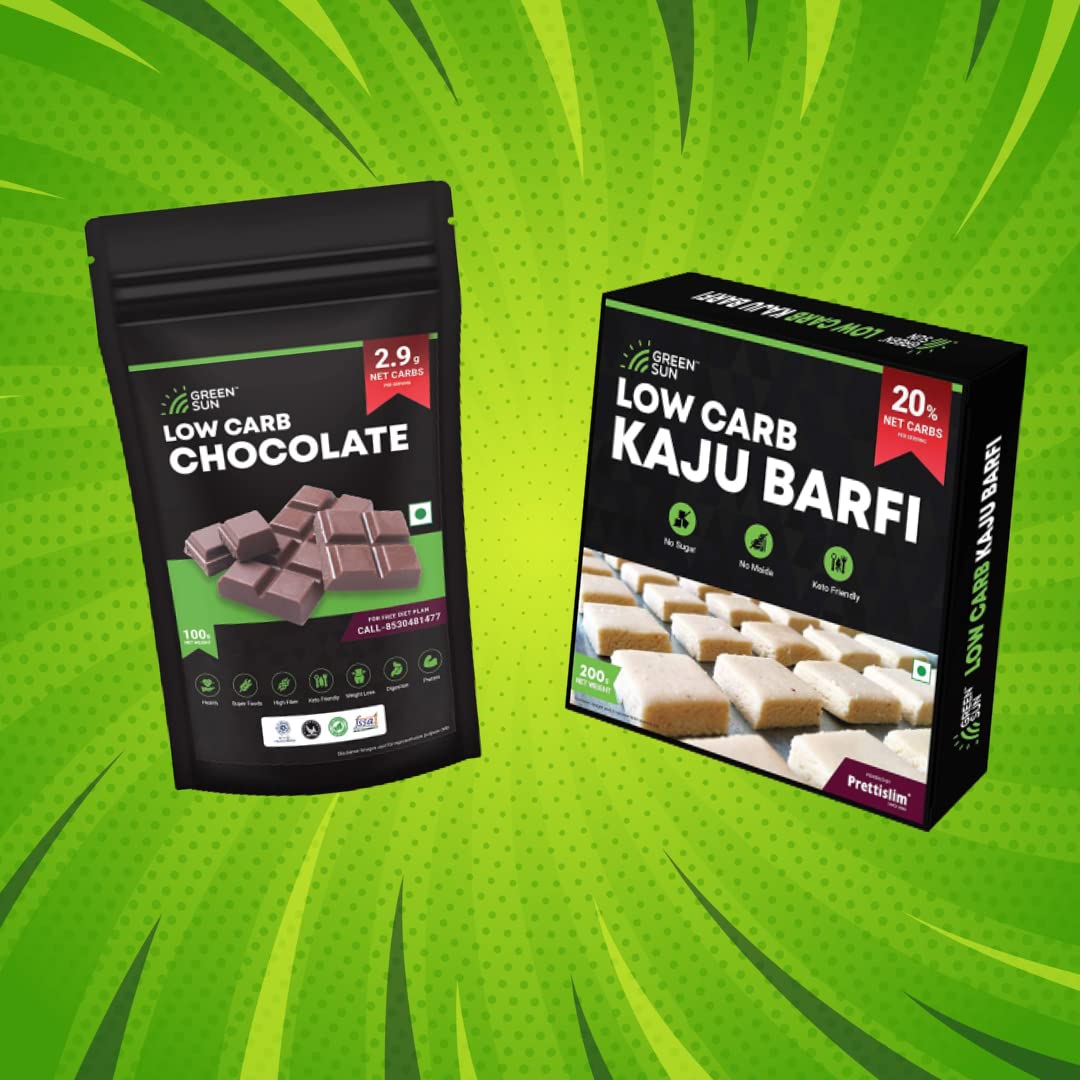 Green Sun Gift Hamper Box Kaju Barfi And Chocolate Combo (100 Gram Chocolate And 200 Gram Barfi)