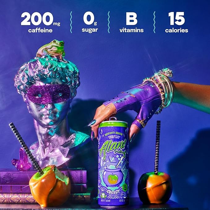 New Alani Energy Drink Witches Brew, Sugar Free, Low Calorie Energy Drinks, 12 Fl Oz Cans, 6 Pack