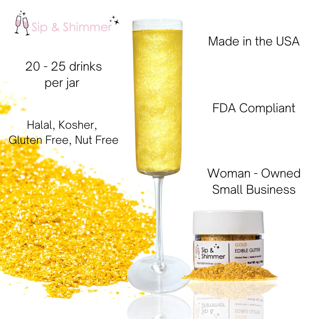 Sip & Shimmer Edible Glitter for Drinks – Gold Cocktail Glitter, Food-Grade, Kosher, Nut-Free, Gluten-Free, Small Size, Model 123-456