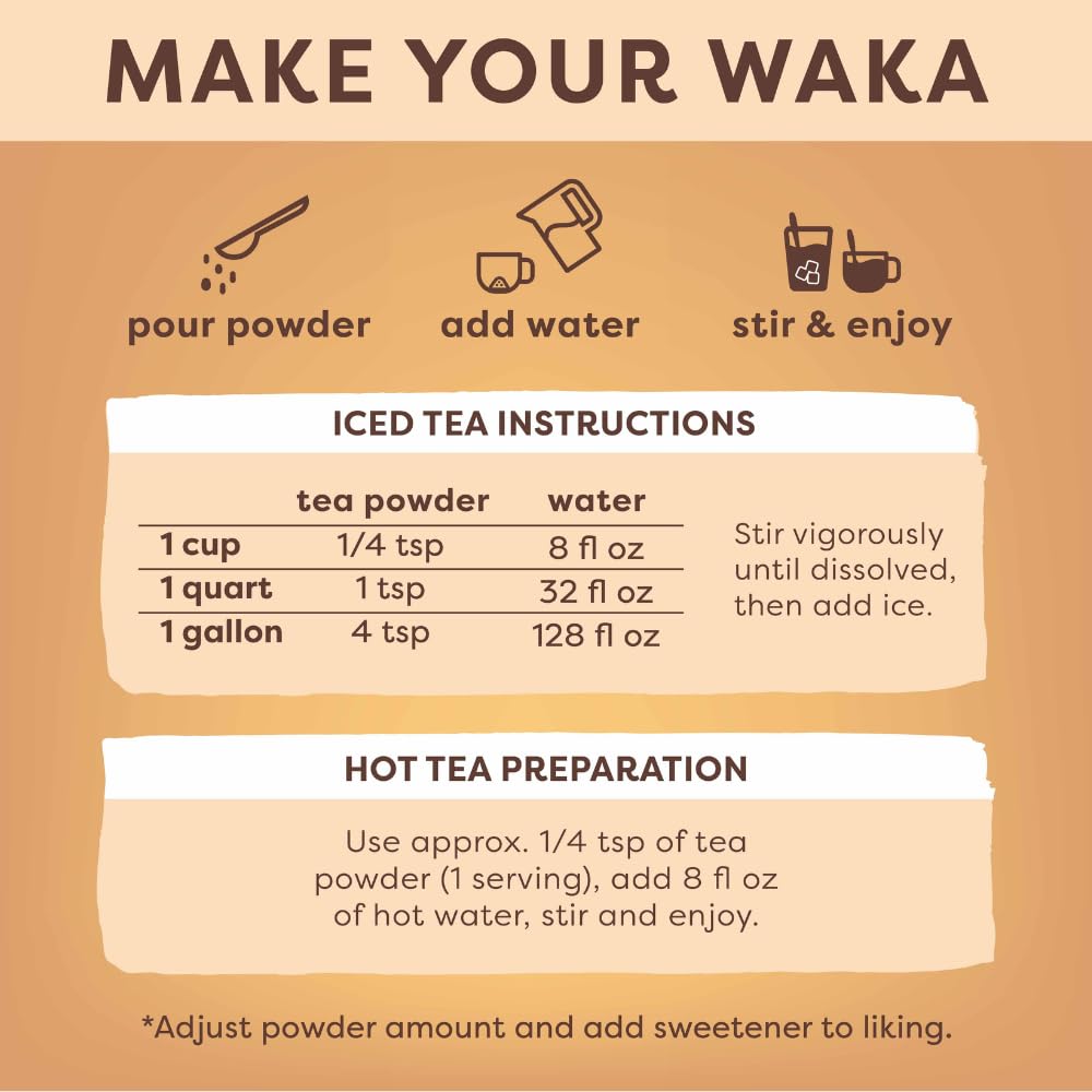 Waka Instant Black Tea Mix, 100% Tea Leaves, Unsweetened, 4.5oz, Makes 50 Quarts or 200 Cups, Hot or Iced Tea