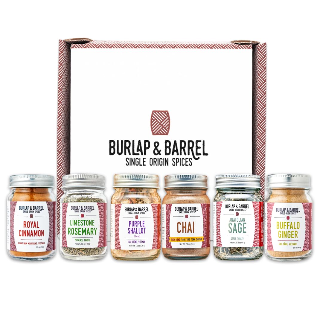 Burlap & Barrel 6-Pack Gourmet Spice Gift Set – Includes Cinnamon, Rosemary & More – Full-Size Jars – 20.09 cm