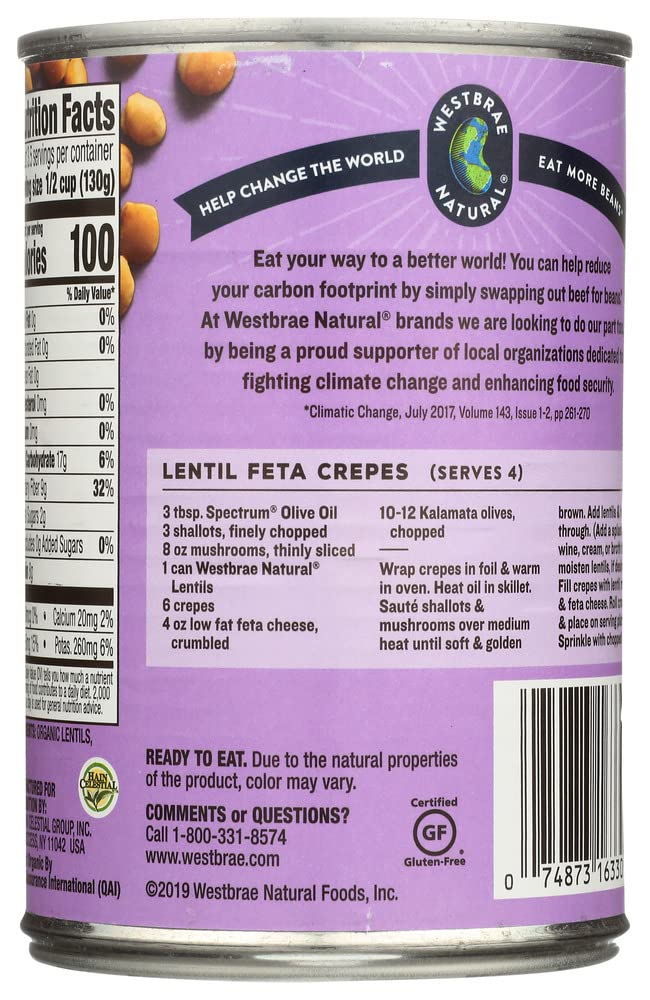 WESTBRAE NATURAL Organic Lentils, 15 OZ