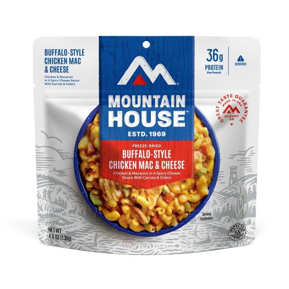 Mountain House Buffalo-Style Chicken Mac & Cheese Freeze-Dried Food For Camping, 12 Servings, 30-Year Shelf-Life
