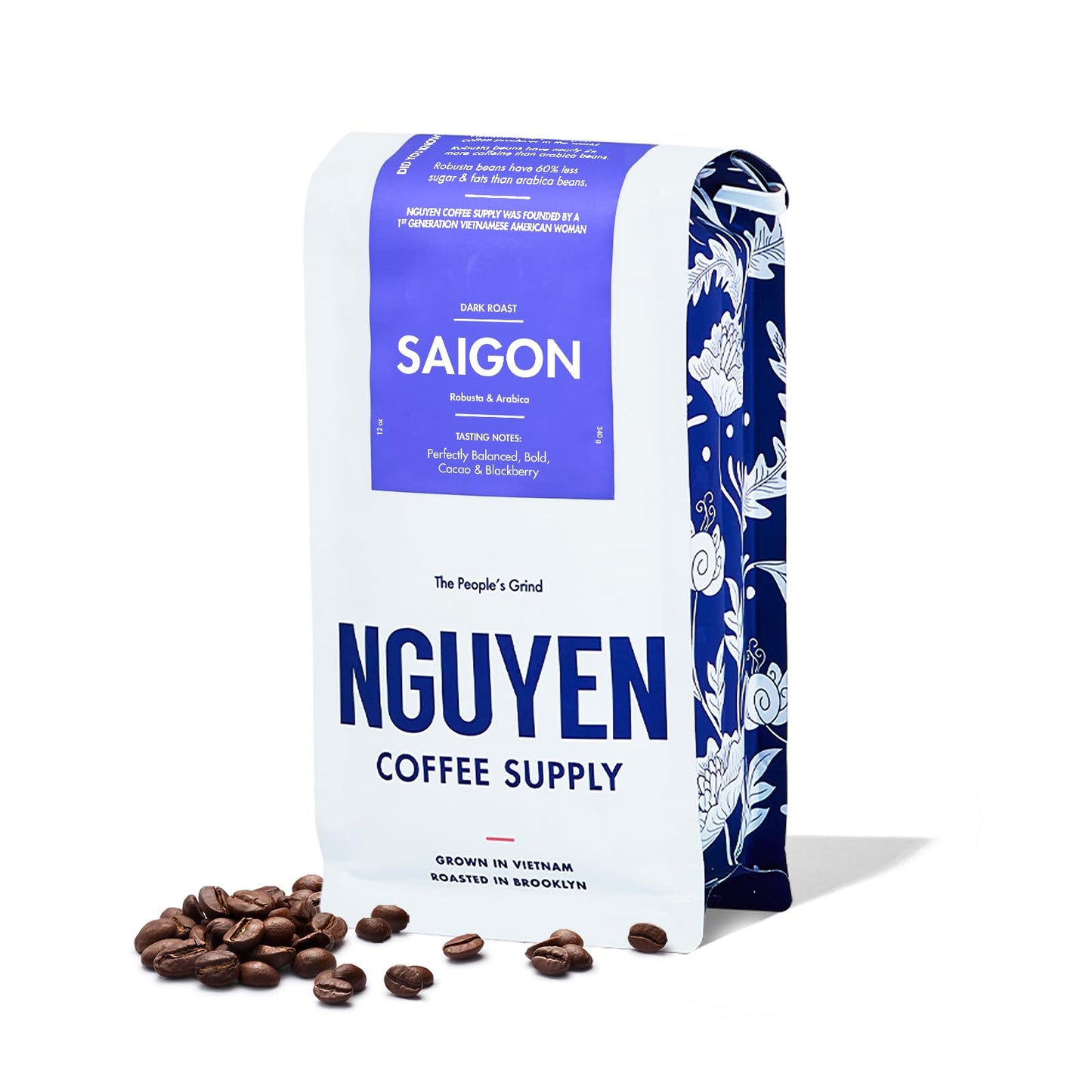 Nguyen Coffee Supply Saigon Peaberry Dark Roast Whole Coffee Beans, Organic, 12 oz Bag