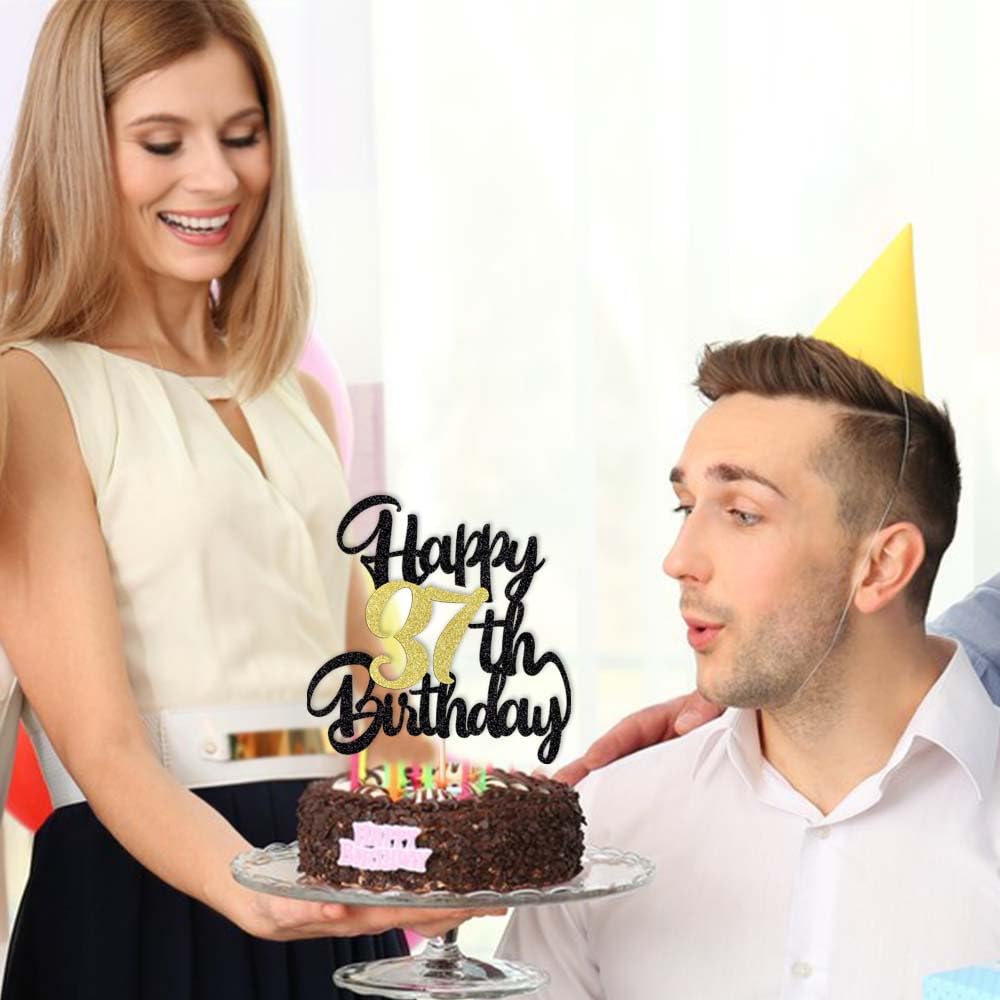 Klionjor 37Th Happy Birthday Cake Topper - Happy Birthday Decoration For 37Th Birthday Party - Gift Plugin (37)