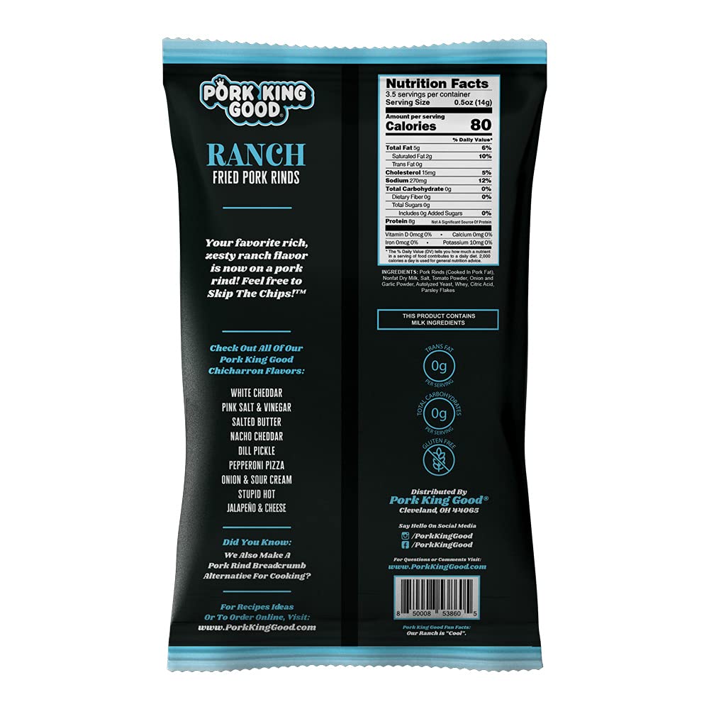 Pork King Good Ranch Pork Rinds (Chicharrones) (24 Pack) Keto Snacks