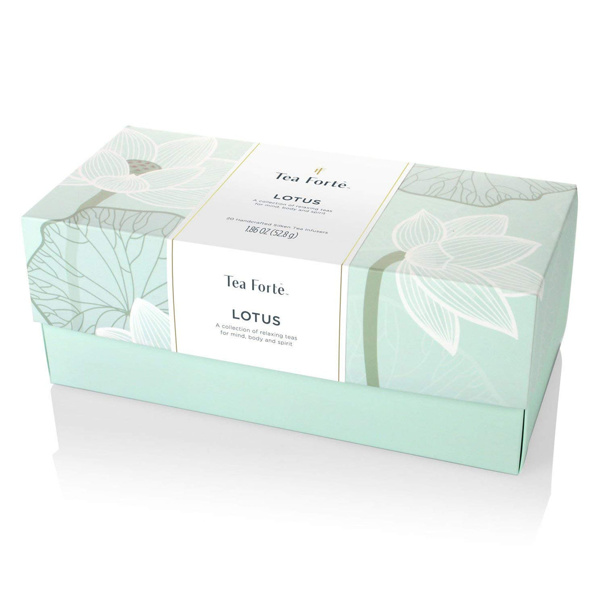 Tea Forte Lotus Relaxing Tea, Presentation Box Sampler Gift Set, Assorted Variety Handcrafted Pyramid Infuser Bags, Black, Green, Oolong, White, Herbal, 20 Count (Pack Of 1)